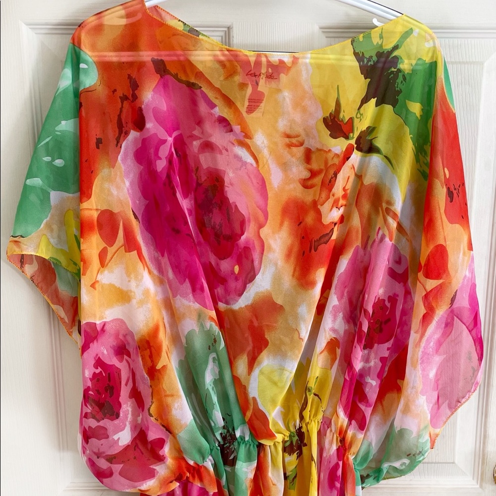 Le Moda cinch waist, open sleeve, sheer top